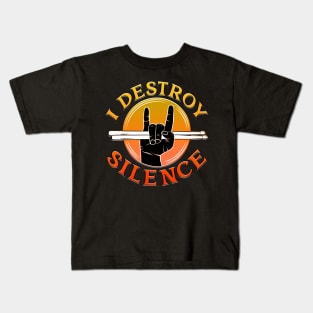 I Destroy Silence Drummer Orange Kids T-Shirt